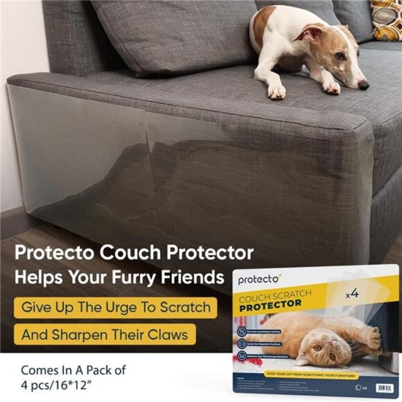 4-Pack Cat Anti Scratch Furniture Protector - 16"x12" Clear Pet Couch Protector - Picture 6 of 7